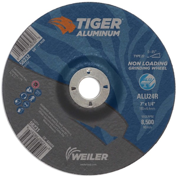 Weiler 7 in Dia, 1/4 in Thick, 7/8 in Arbor Hole Size, Aluminum Oxide 58231
